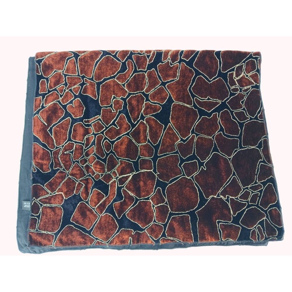 Burnt Orange Black Gold Giraffe Mosaic Print Scarf Silk Blend Lining 60"x17" Ita - Picture 9 of 10